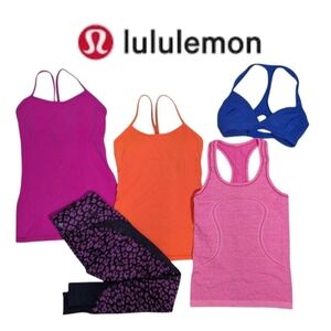 5 piece Lululemon Bundle Size 4 Mix Of Neon Colors Shelf Bra Tank & Leggings